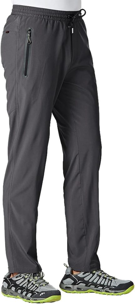 Men's Lightweight Hiking Travel Pants Breathable Athletic Fishing Active Joggers Zipper Pockets