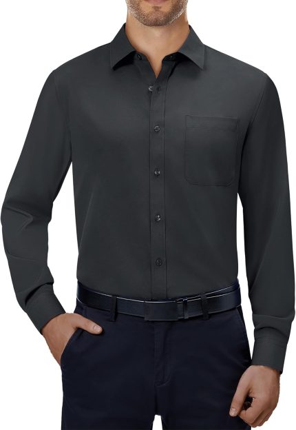 Mens Dress Shirts 4-Way Stretch Long Sleeve Collared Casual Solid Wedding Dating Button Down Shirt